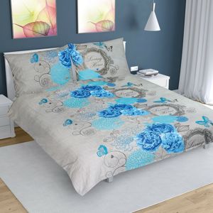 Bellatex Bavlnené obliečky Ruže modrá, 220 x 200 cm, 2 ks 70 x 90 cm