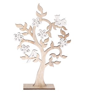 Drevená dekorácia Kvitnúci strom s vtáčikmi, 19,5 x 29,5 cm