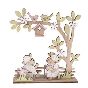 Drevená jarná dekorácia Ovečky, 21 x 22,5 cm