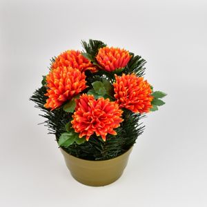 Dušičková dekorácia s chryzantémami 23 cm, oranžová