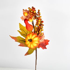 Jesenná dekorácia vetvička s tekvicou, 30 cm