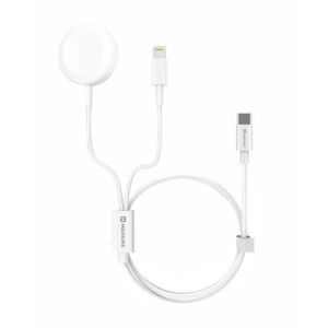 SWISSTEN Nabíjecí magnetický kabel 2v1 pro Apple Watch a Lightning USB-C, 1,2 m, biela