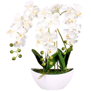 Umelá Orchidea v kvetináči biela, 21 kvetov, 60 cm