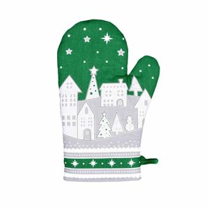 Forbyt Vianočná chňapka Zimná dedinka zelená, 18 x 28 cm