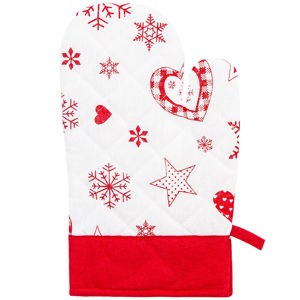 Forbyt Vianočná chňapka s magnetom Vločka a srdce červená, 18 x 28 cm